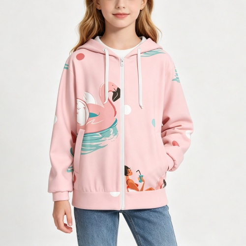 Children's Hooded Zip-Up Sweatshirt with Drawstrings