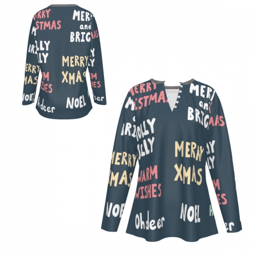 Women's V-Neck Long Sleeve Shirt with Buttons