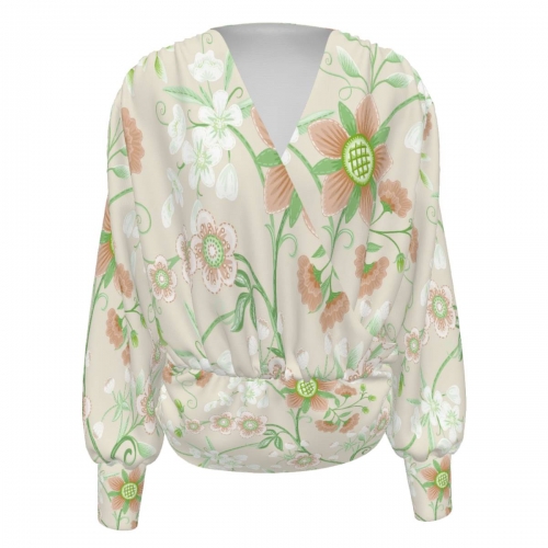Women's Silk Velvet V-Neck Long Sleeve Shirt