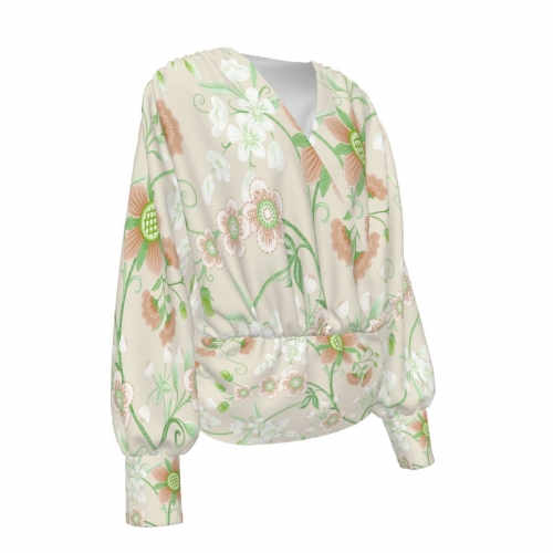 Women's Silk Velvet V-Neck Long Sleeve Shirt