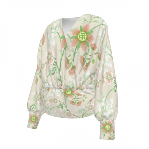 Women's Silk Velvet V-Neck Long Sleeve Shirt
