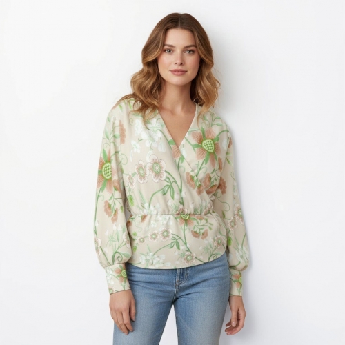 Women's Silk Velvet V-Neck Long Sleeve Shirt