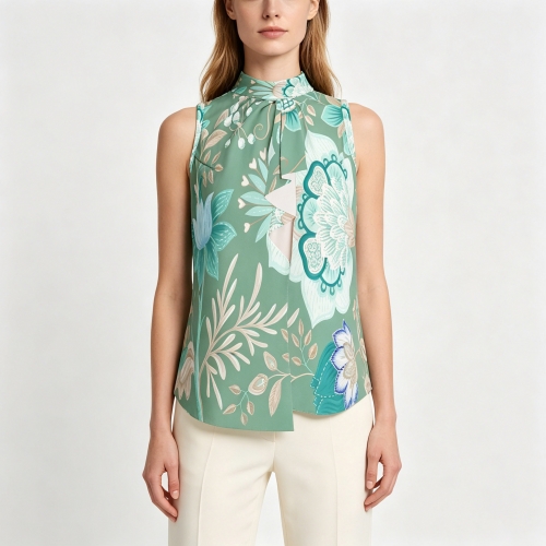 Women's Sleeveless Pleated Sash Top