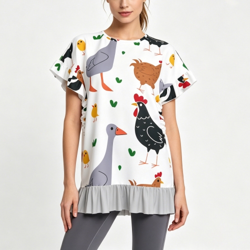 Women's Round Neck Ruffle Hem Top