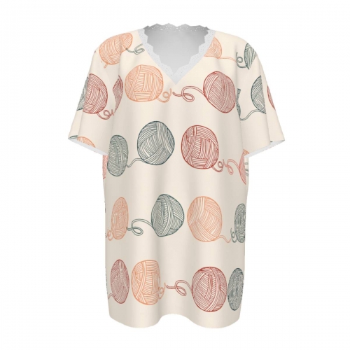 Women’s Lace Trim V-Neck Short Sleeve T-Shirt