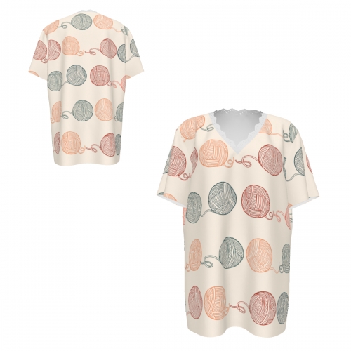 Women’s Lace Trim V-Neck Short Sleeve T-Shirt