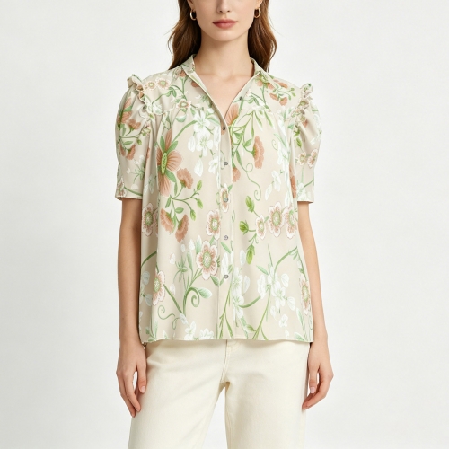 Women's Cardigan Short Sleeve Top with Buttons