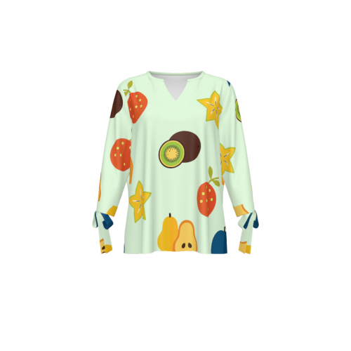 Women's V-Neck Tie-Cuff Blouse