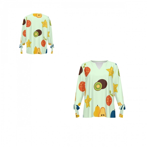 Women's V-Neck Tie-Cuff Blouse