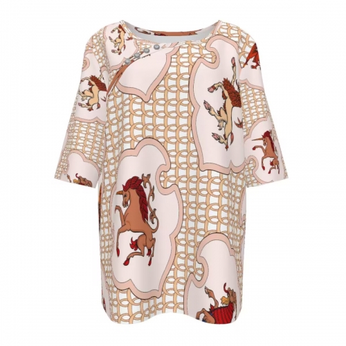 Women's Crew Neck Short Sleeve Top with Buttons