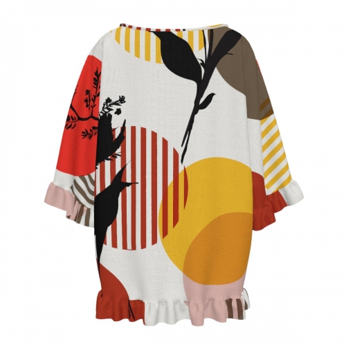 Women's V-Neck Short Sleeve Top with Ruffled Sleeves & Hem