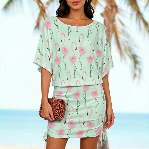 Women's Batwing Sleeve Ruched Dress