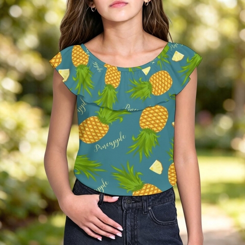 Girls' Ruffle Neck Sleeveless Blouse