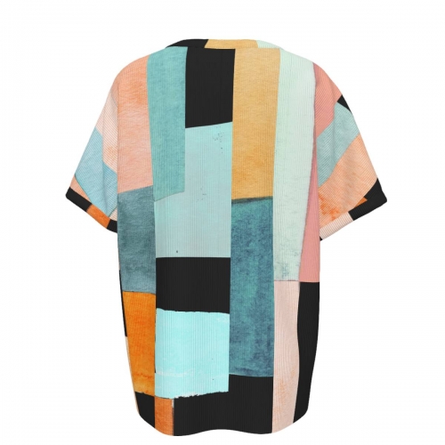 Women's Ribbed V-Neck Short Sleeve T-Shirt