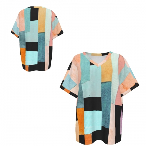 Women's Ribbed V-Neck Short Sleeve T-Shirt