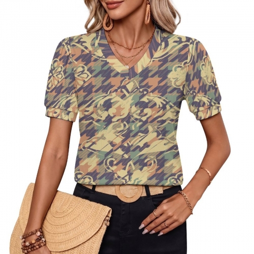Women's V-Neck Puff-Sleeve T-Shirt