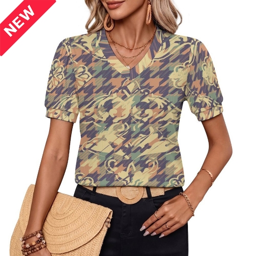 Women's V-Neck Puff-Sleeve T-Shirt