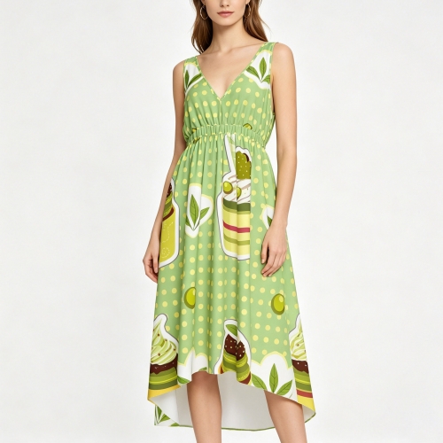 Women's V-Neck Sleeveless High-Low Hem Dress
