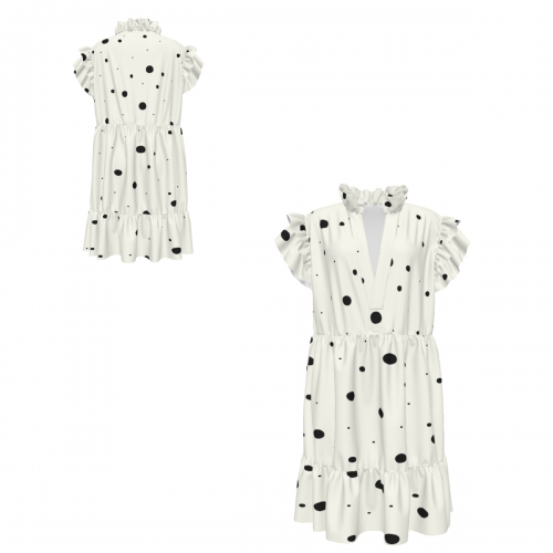 Women's V-Neck Short Ruffle Sleeve Dress