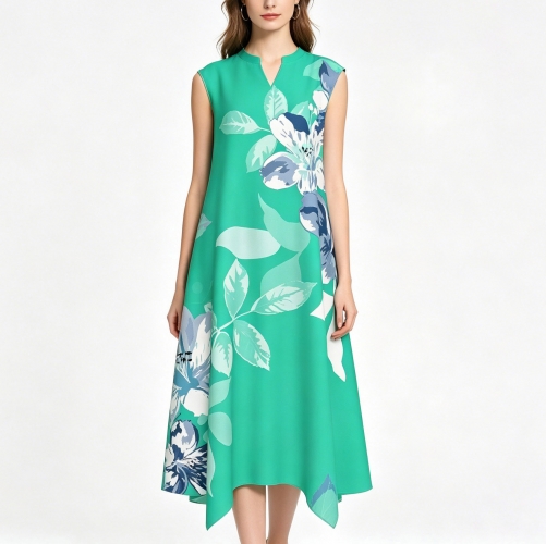 Women's V-Neck Sleeveless Maxi Dress with Pockets