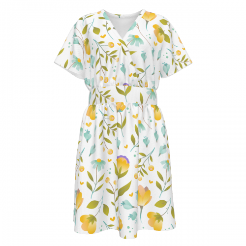 Women's V-Neck Short Sleeve Waist Dress