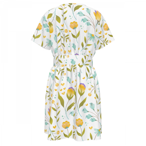 Women's V-Neck Short Sleeve Waist Dress