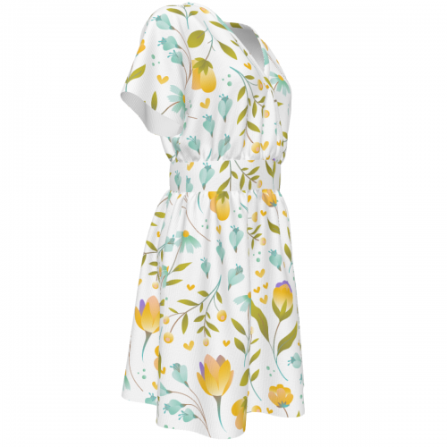 Women's V-Neck Short Sleeve Waist Dress