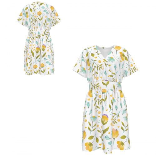 Women's V-Neck Short Sleeve Waist Dress