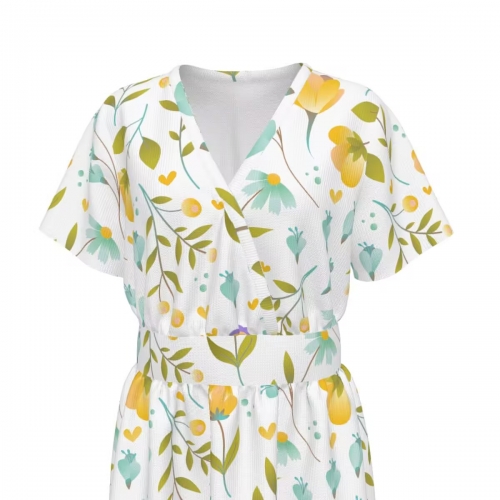 Women's V-Neck Short Sleeve Waist Dress