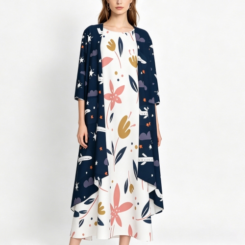 Women's 2-Piece Long Sleeve Dress & Cardigan Set