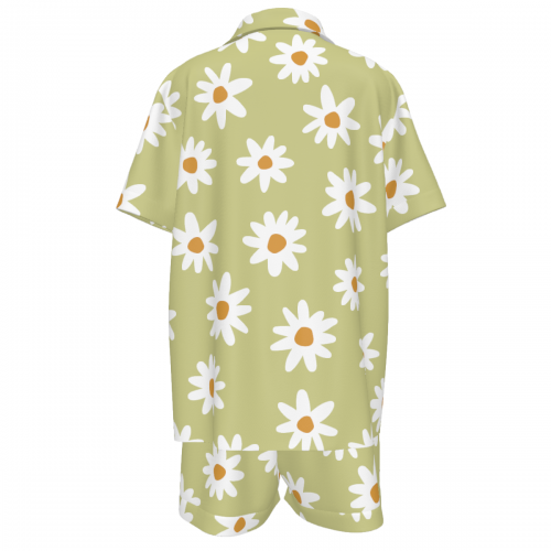 Women's V-Neck Short Sleeve Pajama Set with Chest Pocket