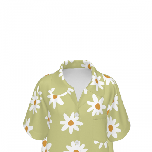 Women's V-Neck Short Sleeve Pajama Set with Chest Pocket