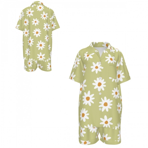 Women's V-Neck Short Sleeve Pajama Set with Chest Pocket