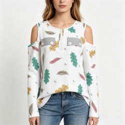 Women's Half Zip Cold Shoulder T-Shirt with Pockets