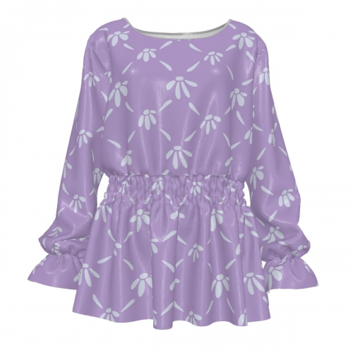Women’s Round Neck Smocked Waist Long Sleeve Shirt
