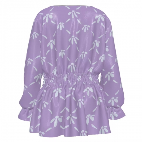 Women’s Round Neck Smocked Waist Long Sleeve Shirt