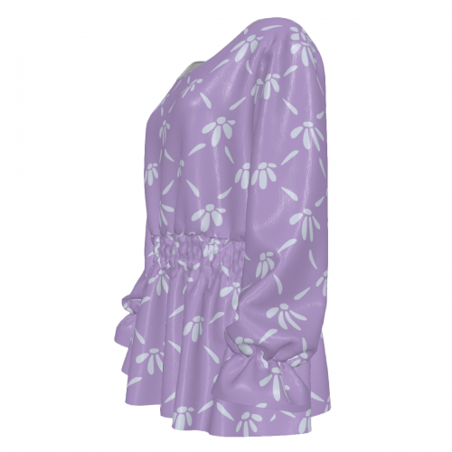Women’s Round Neck Smocked Waist Long Sleeve Shirt