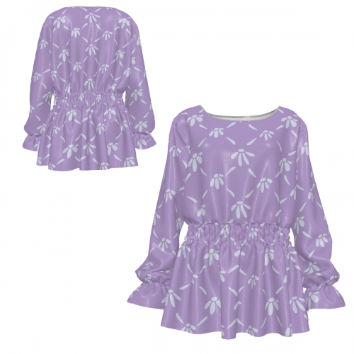 Women’s Round Neck Smocked Waist Long Sleeve Shirt