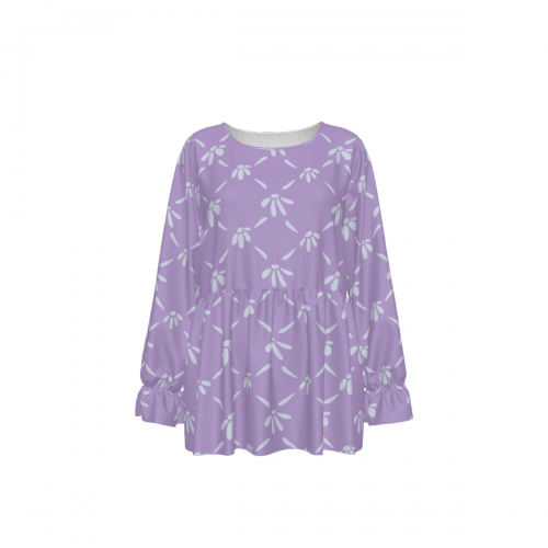 Women’s Round Neck Smocked Waist Long Sleeve Shirt