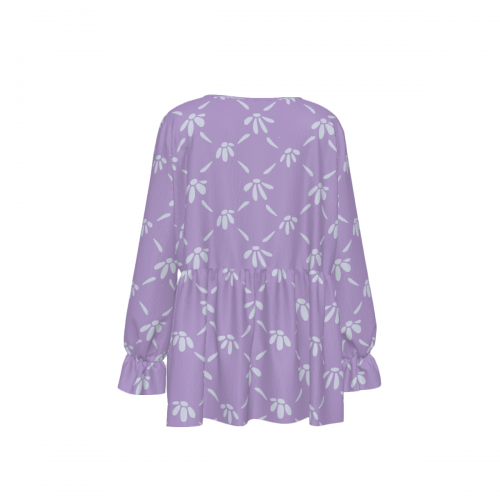 Women’s Round Neck Smocked Waist Long Sleeve Shirt