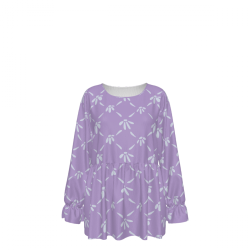 Women’s Round Neck Smocked Waist Long Sleeve Shirt