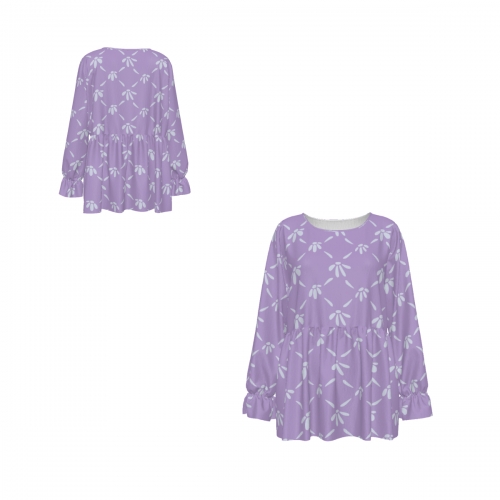 Women’s Round Neck Smocked Waist Long Sleeve Shirt