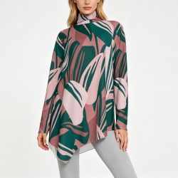 Women's High Neck Shirt with Irregular Hem