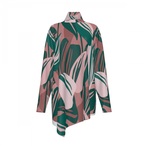 Women's High Neck Shirt with Irregular Hem