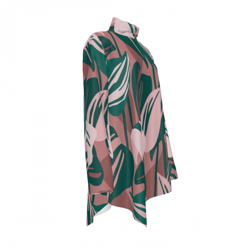 Women's High Neck Shirt with Irregular Hem