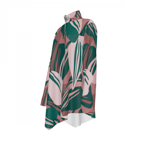 Women's High Neck Shirt with Irregular Hem