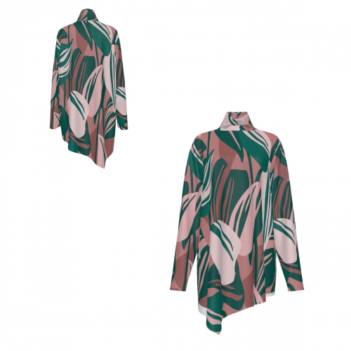 Women's High Neck Shirt with Irregular Hem