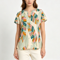 Women's V-Neck Short-Sleeve Button-Down Shirt