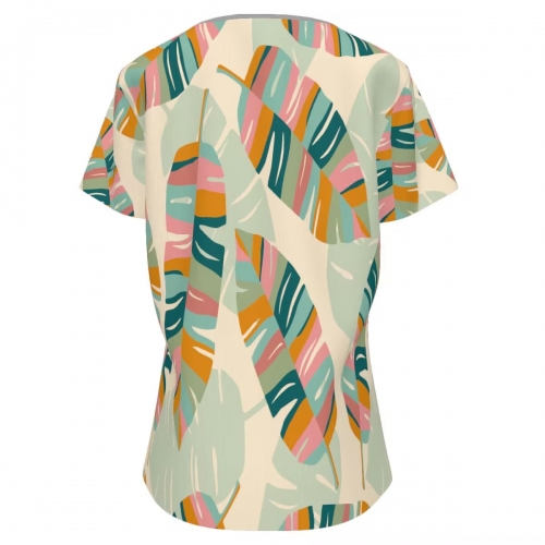 Women's V-Neck Short-Sleeve Button-Down Shirt