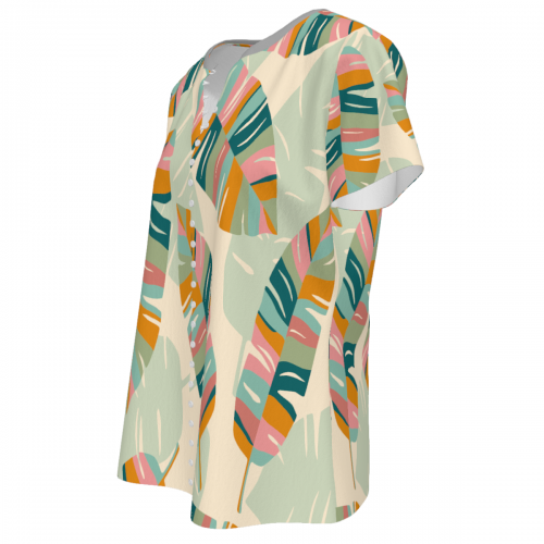 Women's V-Neck Short-Sleeve Button-Down Shirt